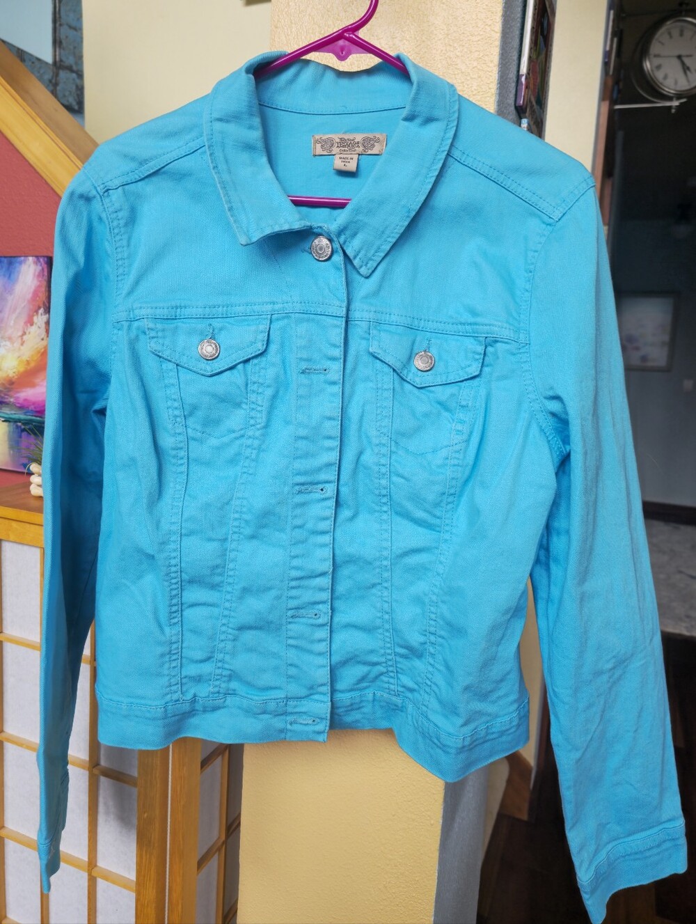 NWOT Nine West Vintage America Collection Turquoise Cotton Jacket Size Large